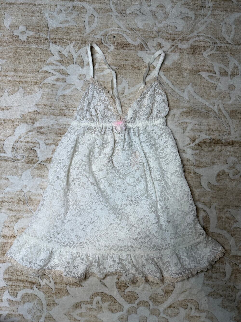 Vintage Deadstock Victoria's Secret White Lace Babydoll Slip Dress